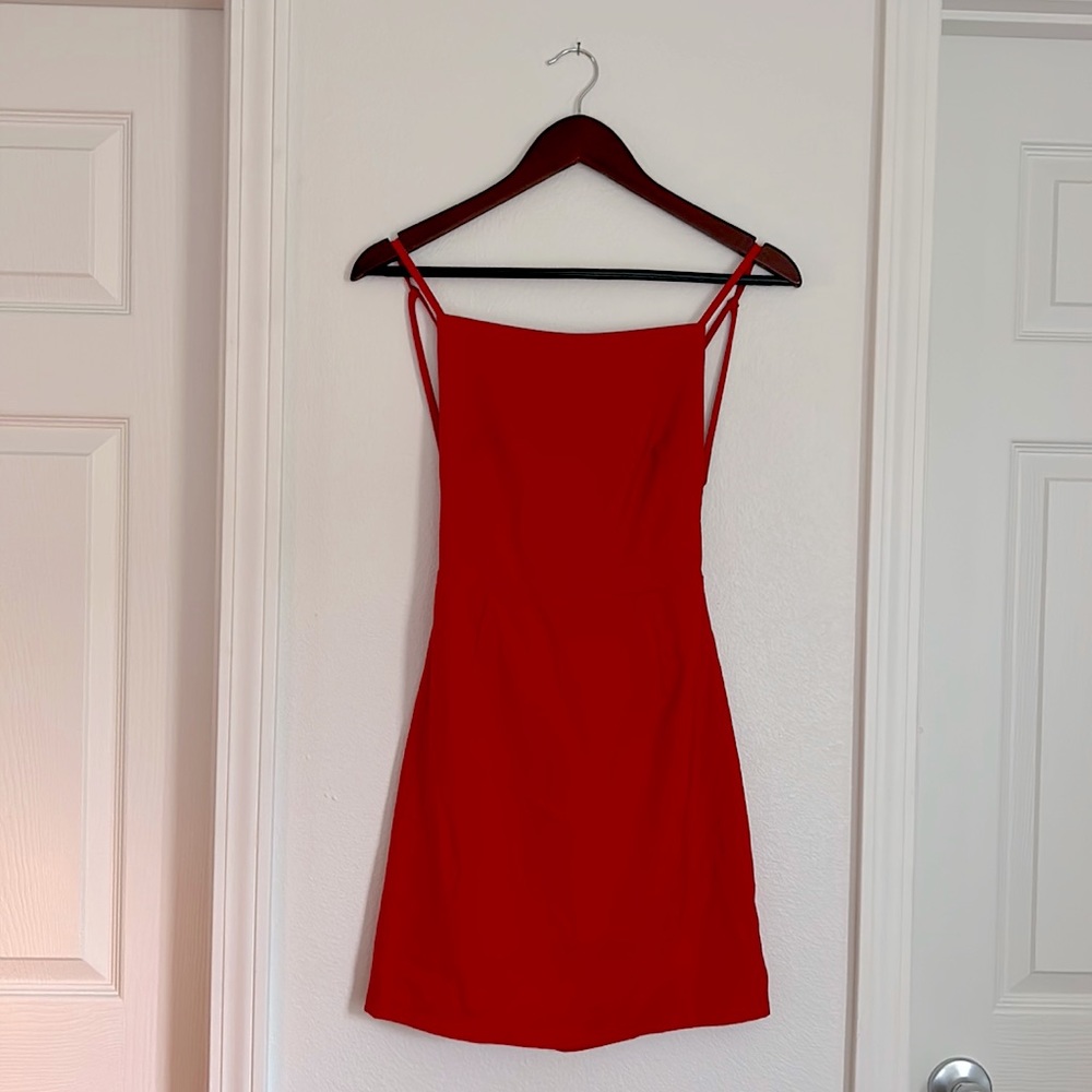 Red open back mini dress